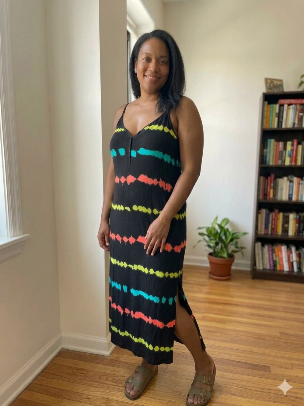 NWT Rouge Black Neon Tie Dye Side Slit Cami Maxi Dress 1X